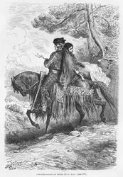 Spanischer Schmuggler von Ronda und seine Maja, graviert von Felix Jean Gauchard (1825-72)